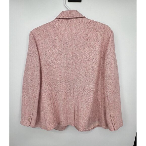 Talbots Womens Tweed Blazer Jacket Size 24W Pink Wool Blend Two Button Office - Picture 2 of 13